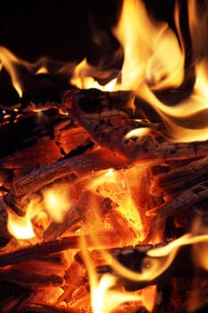 Close-up of fire and flames on a black background
