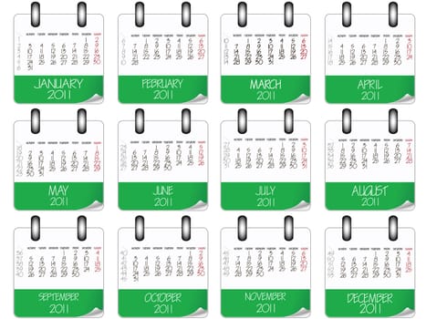 green and white paper calendar 2011