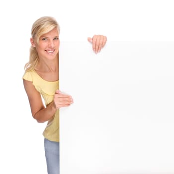 Woman with advertising sign