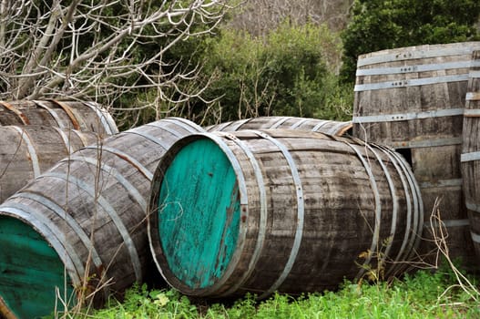 wooden barrels