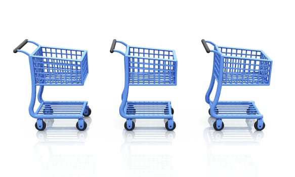 3x 3D Shopping Cart in a row - Blue