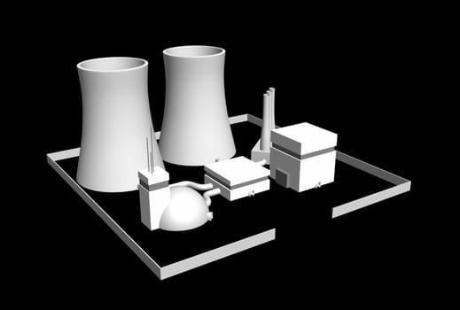 3D nuclear power plant on black 02