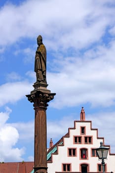 Plague column at Freiburg's Münsterplatz and the granary