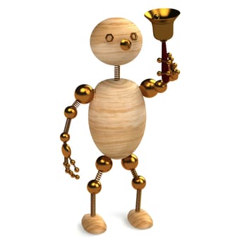 Wood man with school bell