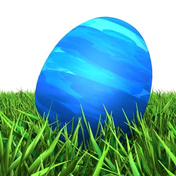 Painted Easter Egg in the Grass - Blue 01