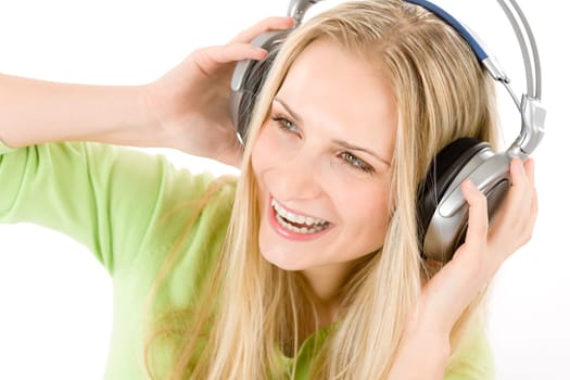 Cheerful young woman with headphones