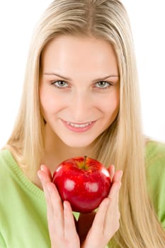 Healthy lifestyle - woman holding red apple