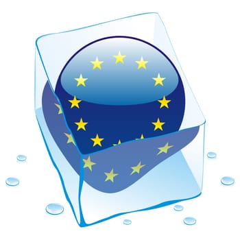 Eu flag frozen in ice cube