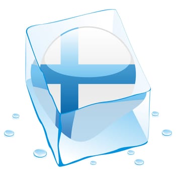 finland flag frozen in ice cube