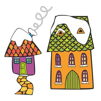 colored houses on winter time