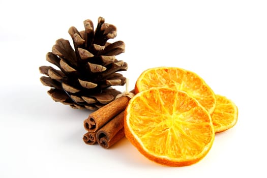 Christmas decoration - dried orange,cinnamon sticks,pine cones