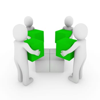 3d people cube box team green white