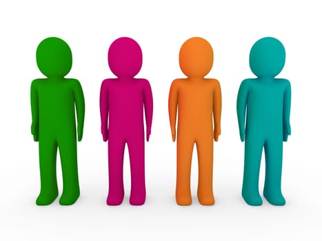 3d human team green pink orange turquoise
