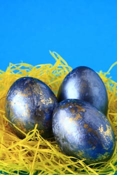 blue and gold Easter eggs