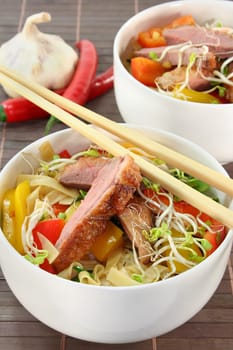 Duck breast with fried noodles