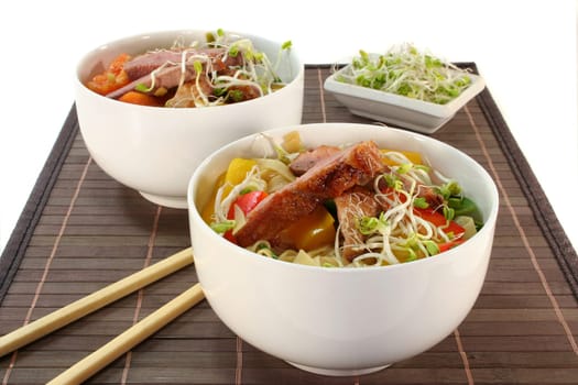 Duck breast with fried noodles