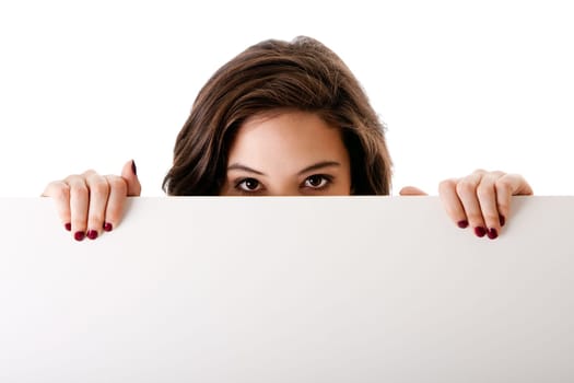 Young business woman with white board
