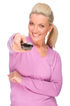 Woman with a remote control