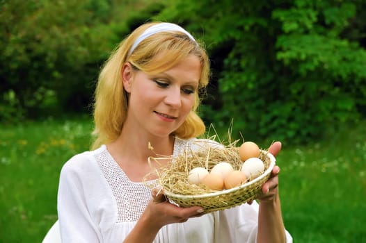 Young woman and Easter eggs