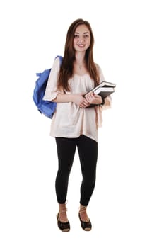 Schoolgirl with backpack.
