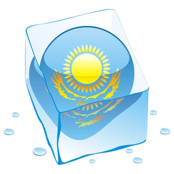 kazakhstan flag frozen in ice cube