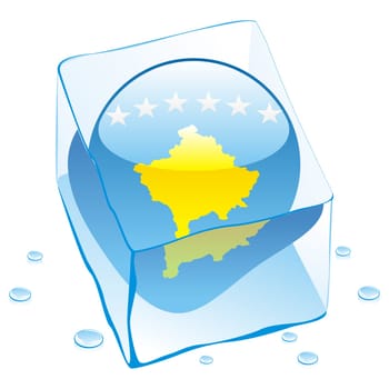 kosovo flag frozen in ice cube