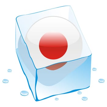 japan flag frozen in ice cube