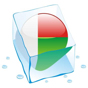 madagascar flag frozen in ice cube