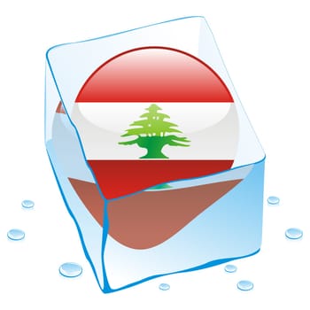 lebanon flag frozen in ice cube