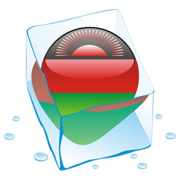 malawi flag frozen in ice cube