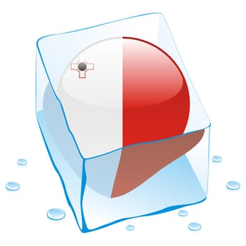 malta flag frozen in ice cube