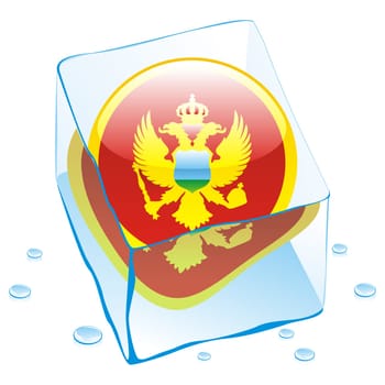 montenegro flag frozen in ice cube