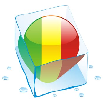 mali flag frozen in ice cube