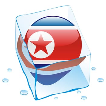 north korea flag frozen in ice cube