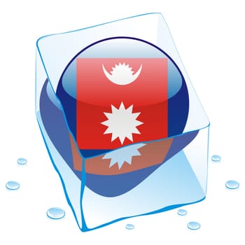 nepal flag frozen in ice cube