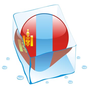 mongolia flag frozen in ice cube