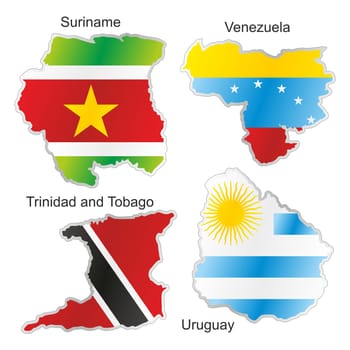 isolated american flags in map shape