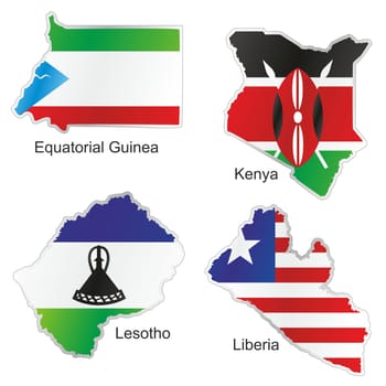 isolated african flags in map shape