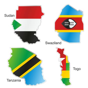 isolated african flags in map shape
