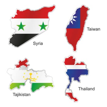 isolated asian flags in map shape