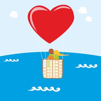 couple in love flying a balloon