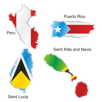 isolated american flags in map shape