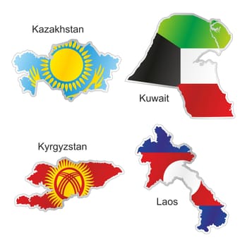 isolated asian flags in map shape