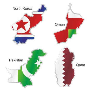 isolated asian flags in map shape