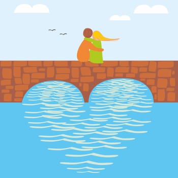 young couple in love on a bridge