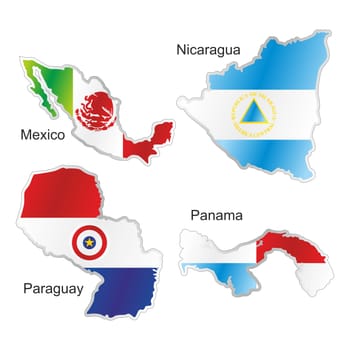 isolated american flags in map shape