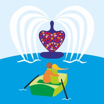 romantic young couple in a boat