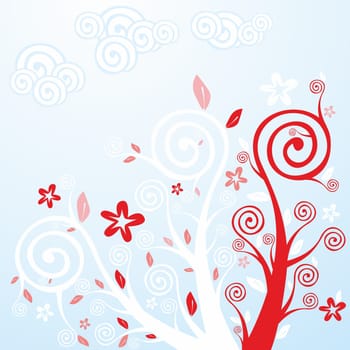 stylized spring flowers and trees
