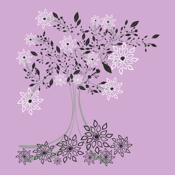 stylized tree with flowers and leafs
