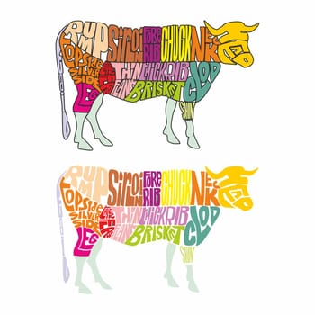 cow made from colored words